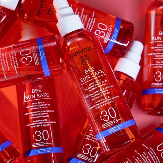 Apivita Bee Sun Safe Satin Touch Tan Perfecting Body Oil SPF30 Λάδι Σώματος για Μαύρισμα & Μεταξένια Αίσθηση 200ml