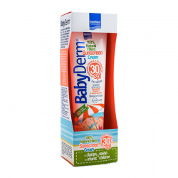 Intermed BabyDerm Sunscreen Cream SPF30+ 300ml – Αδιάβροχο Βρεφικό Αντηλιακό Γαλάκτωμα για Πρόσωπο & Σώμα με Φυσικά Φίλτρα και Υαλουρονικό, Βιταμίνη Ε & Προβιταμίνη Β5