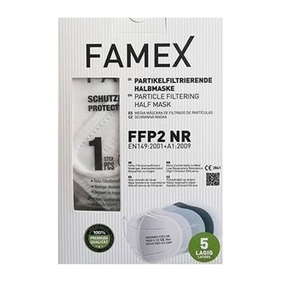 Famex Μάσκα Προστασίας FFP2 NR Λευκό (Άσπρο) με 5 Φίλτρα EN149:2001+A1:2009 10 Τεμάχια
