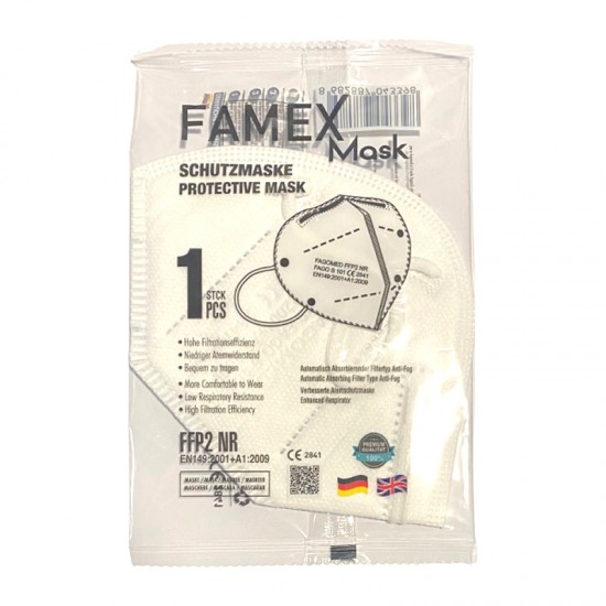Famex Μάσκα Προστασίας FFP2 NR Λευκό (Άσπρο) με 5 Φίλτρα EN149:2001+A1:2009 10 Τεμάχια