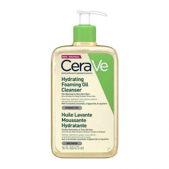 CeraVe Hydrating Foaming Oil Cleanser Απαλό Λάδι Καθαρισμού που Αφρίζει για Πρόσωπο και Σώμα με Έλαιο Σκουαλανίου και Τριγλυκερίδια Χωρίς Άρωμα , 473ml
