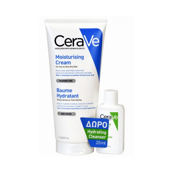 CeraVe Moisturising Cream Promo Ενυδατική Κρέμα Προσώπου & Σώματος για Ξηρές έως Πολύ Ξηρές Επιδερμίδες 177ml + ΔΩΡΟ Hydrating Cleanser 20ml
