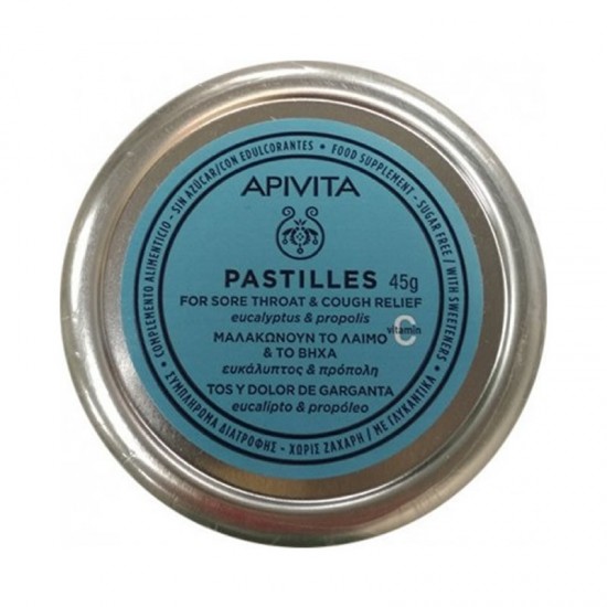 Apivita Pastilles Eucalyptus & Propolis Καραμέλες που Μαλακώνουν το Λαιμό & το Βήχα με Ευκάλυπτο & Πρόπολη Χωρίς Ζάχαρη	45g