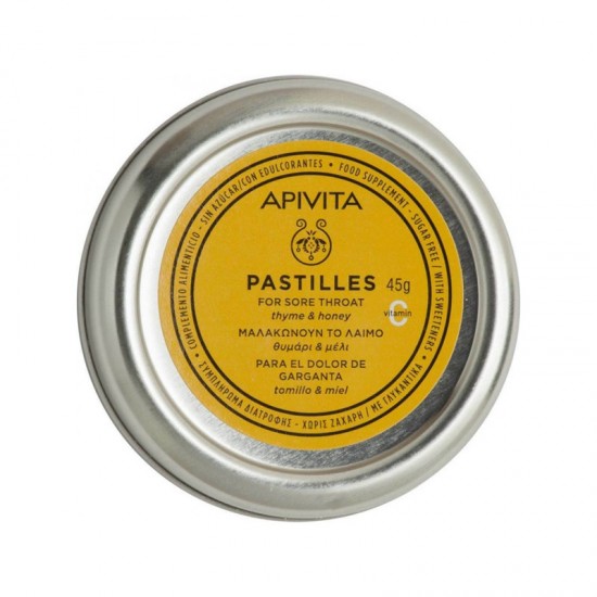 Apivita Pastilles Thyme & Honey Καραμέλες που Μαλακώνουν το Λαιμό με Θυμάρι & Μέλι Χωρίς Ζάχαρη 45g