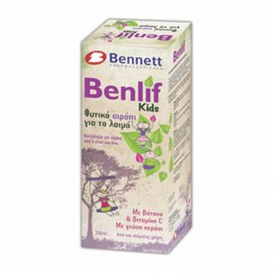 Bennett Benlif Syrup Kids 200ml - Σιρόπι για Βήχα, Καταρροή & Ερεθισμένο Λαιμό με Βότανα & Βιταμίνη C με Γεύση Κεράσι για Παιδιά 3+ Ετών