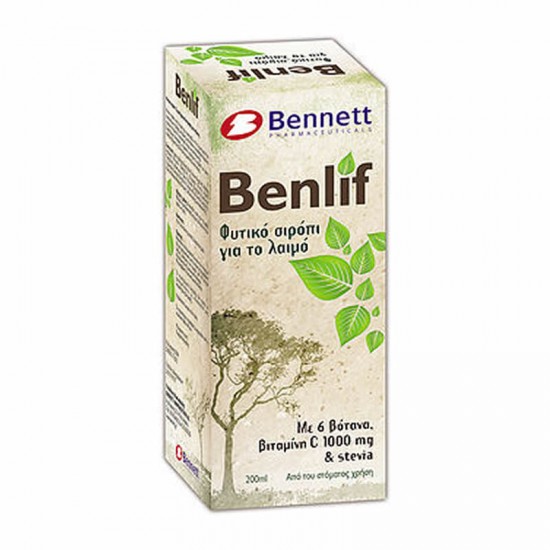 Bennett Benlif Syrup Adults 200ml - Σιρόπι Ενηλίκων για Βήχα, Καταρροή & Ερεθισμένο Λαιμό με 6 Βότανα, Βιταμίνη C 1000mg & Στέβια για 
