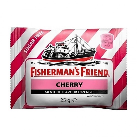 Fisherman's Friend Cherry Sugar Free Menthol Flavor Lozenges 25g - Καραμέλες για το Λαιμό με γεύση Κεράσι Χωρίς Ζάχαρη