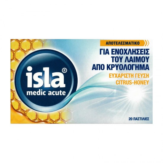 Isla Medic Acute Citrus-Honey Παστίλιες για Ενοχλήσεις του Λαιμού από Κρυολόγημα με γεύση Λεμόνι-Μέλι 20 Τεμάχια