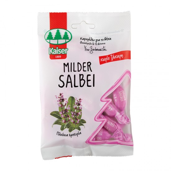 Kaiser 1889 Milder Salbei Mild Sage 60g -  Καραμέλες για το Λαιμό με Φασκόμηλο & 13 Βότανα Χωρίς Ζάχαρη