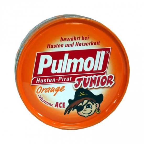 Pulmoll Junior Καραμέλες με Πορτοκάλι & Βιταμίνη C χωρίς Ζάχαρη που Καταπραΰνουν το Λαιμό & Ενισχύουν το Ανοσοποιητικό 50g