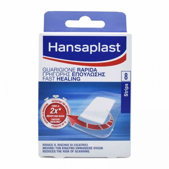 Hansaplast Fast Healing 8 Strips 43x65mm - Αυτοκόλλητα Επιθέματα Γρήγορης Επούλωσης Πληγών