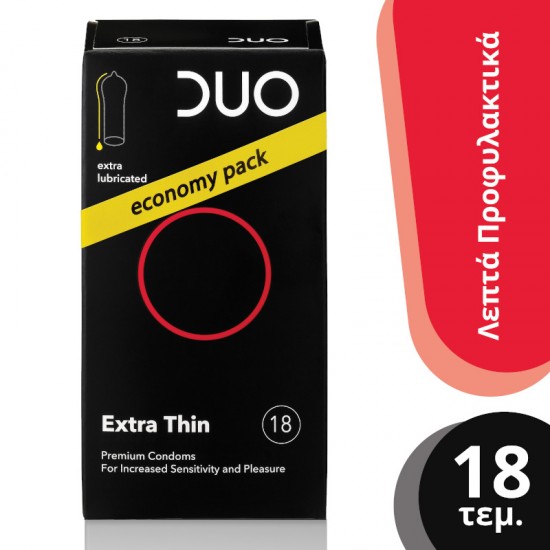 DUO Extra Thin Economy Pack Προφυλακτικά Πολύ Λεπτά για Προστασία & Απόλαυση 18τμχ