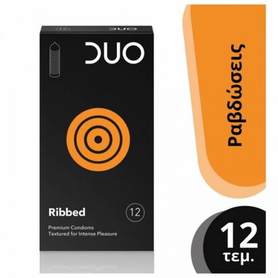 Duo Ribbed, 12τεμ - Προφυλακτικά με Ραβδώσεις Χαρίζοντας Απόλαυση & Εντονότερη Διέγερση, 