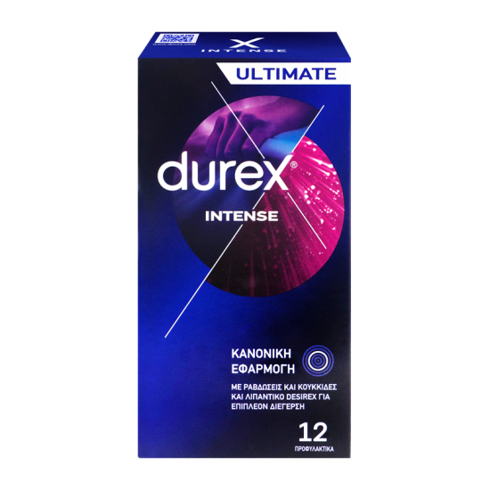 Durex Intense Ultimate Προφυλακτικά με Ραβδώσεις, Κουκκίδες και Λιπαντικό Desorex για Επιπλέον Διέγερση και Άνετη Εφαρμογή 12 Τεμάχια