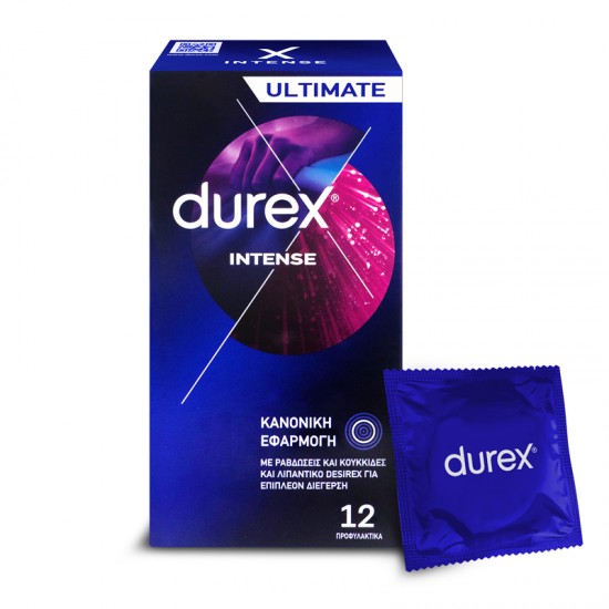 Durex Intense Ultimate Προφυλακτικά με Ραβδώσεις, Κουκκίδες και Λιπαντικό Desorex για Επιπλέον Διέγερση και Άνετη Εφαρμογή 12 Τεμάχια