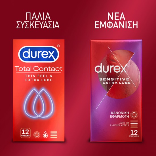 Durex Sensitive Extra Lube Προφυλακτικά Λεπτά με Έξτρα Λιπαντικό και Κανονική Eφαρμοργή 12 τεμάχια