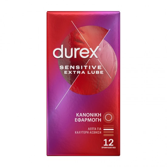 Durex Sensitive Extra Lube Προφυλακτικά Λεπτά με Έξτρα Λιπαντικό και Κανονική Eφαρμοργή 12 τεμάχια
