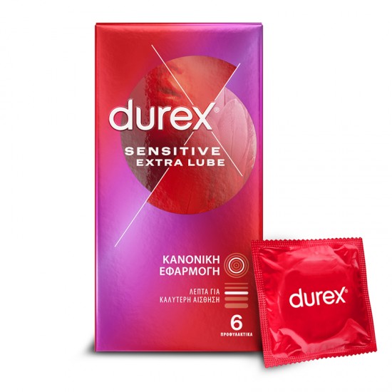 Durex Sensitive Extra Lube Προφυλακτικά Λεπτά με Έξτρα Λιπαντικό και Κανονική Eφαρμοργή 6 τεμάχια