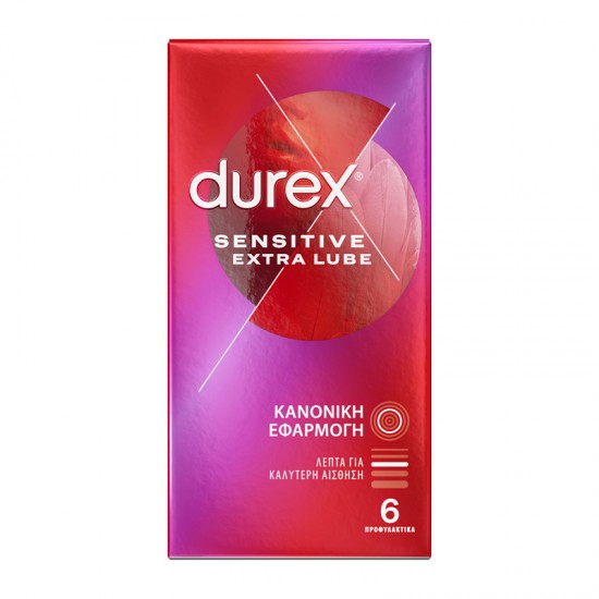 Durex Sensitive Extra Lube Προφυλακτικά Λεπτά με Έξτρα Λιπαντικό και Κανονική Eφαρμοργή 6 τεμάχια