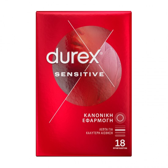 Durex Sensitive Προφυλακτικά Λεπτά με Κανονική Eφαρμοργή 18 τεμάχια
