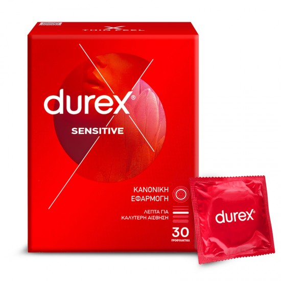 Durex Sensitive Προφυλακτικά Λεπτά με Κανονική Eφαρμοργή 30 τεμάχια