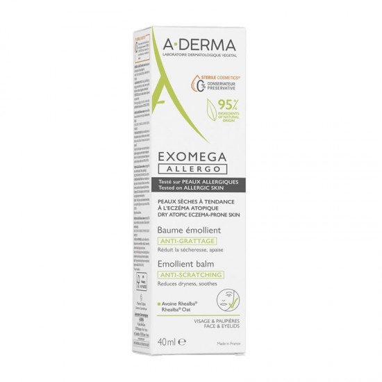 A-Derma Exomega Allergo Emollient Balm Anti-Scratching 40ml - Αποστειρωμένο Μαλακτικό Βάλσαμο που Καταπραΰνει από τον κνησμό & Θρέφει την Επιδερμίδα