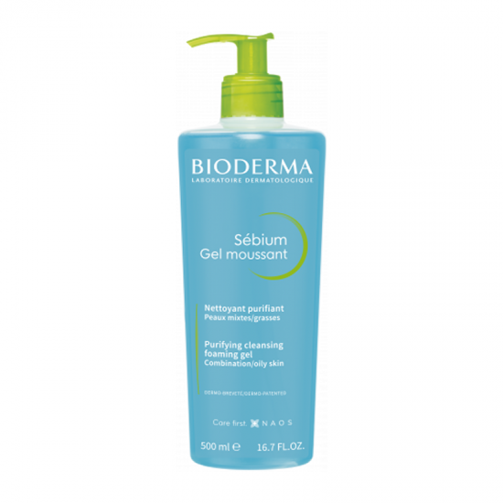 Bioderma Sebium Gel Moussante Απαλό Τζελ Καθαρισμού & Ντεμακιγιάζ για Λιπαρό, Μικτό και με Τάση Ακμής Δέρμα 500ml