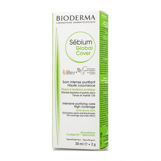 Bioderma Sebium Global Cover Ενυδατική Κρέμα Καθαρισμού με Χρώμα για Δέρμα με Τάση Ακμής 30ml