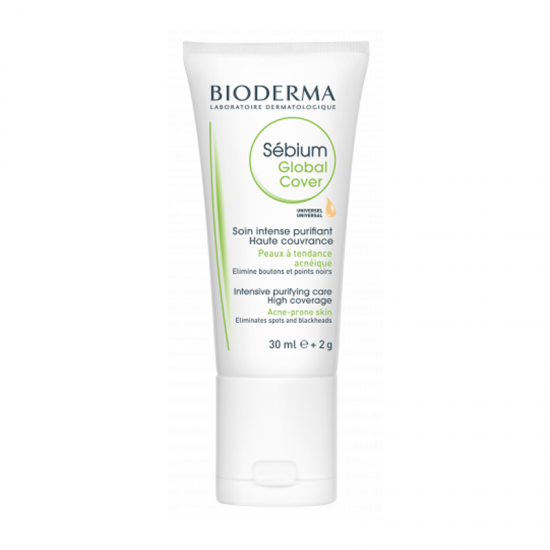 Bioderma Sebium Global Cover Ενυδατική Κρέμα Καθαρισμού με Χρώμα για Δέρμα με Τάση Ακμής 30ml