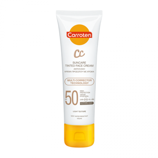 Carroten CC Suncare Tinted Face Cream SPF50 Light Texture 50ml - Αντηλιακή Κρέμα Προσώπου με Χρώμα Ανοιχτού Μεσαίου Τόνου