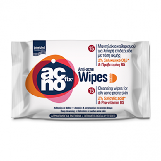 Intermed Acnofix Wipes 15 Τεμάχια - Μαντηλάκια Καθαρισμού με 2% Σαλικυλικό Οξύ για τη Λιπαρή με Τάση Ακμής Επιδερμίδα