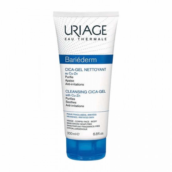 Uriage Bariederm Cica-Gel Nettoyant (Cleansing Cica-Gel) with Copper-Zinc 200ml - Τζελ Καθαρισμού Προσωπού με Χαλκό και Ψευδάργυρο για Ευαίσθητες & Ερεθισμένες Επιδερμίδες	