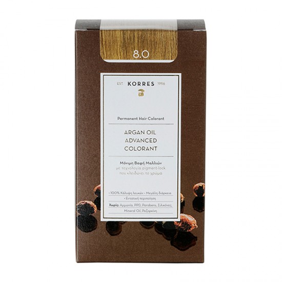 Korres Argan Oil Advanced Colorant Βαφή Μαλλιών 8.0 Ξανθό Ανοικτό 50ml