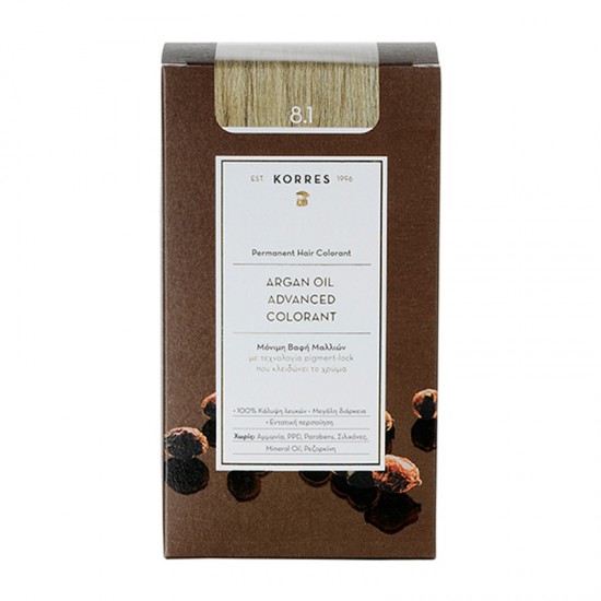 Korres Argan Oil Advanced Colorant Βαφή Μαλλιών 8.1 Ξανθό Ανοιχτό Σαντρέ 50ml