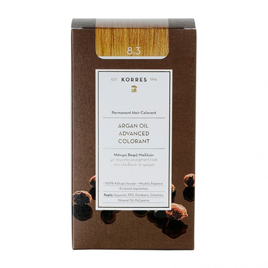 Korres Argan Oil Advanced Colorant Βαφή Μαλλιών 8.3 Ξανθό Ανοιχτό Μελί 50 ml