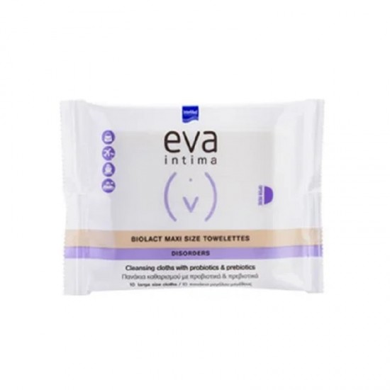 Intermed Eva Intima Biolact Maxi Size Towelettes Πανάκια Καθαρισμού Ευαίσθητης Περιοχής με Πρεβιοτικά & Προβιοτικά 10τμχ