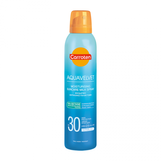 Carroten Aquavelvet Moisturising Suncare Milk Spray SPF50 200ml - Ενυδατικό Αντηλιακό Γαλάκτωμα σε Σπρέι με Διπλό Σύστημα Ενυδάτωσης & Περιποίησης