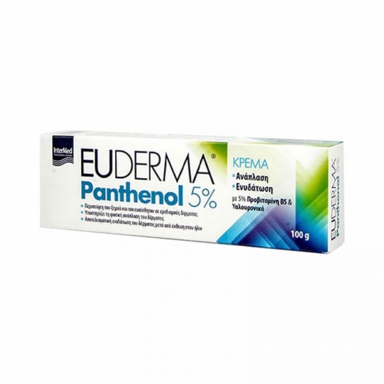Intermed Euderma Cream Panthenol 5% 100ml - Ενυδατική και Αναπλαστική Κρέμα με Πανθενόλη 5% και Υαλουρονικό Οξύ