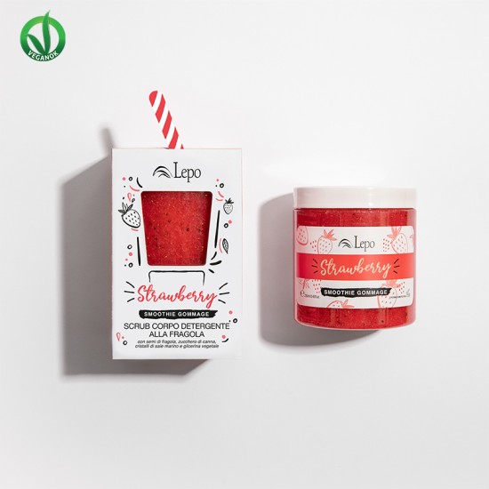 Lepo Smoothie Gommage Strawberry Cleansing Body Scrub 250ml - Αναζωογονητικό Αφρόλουτρο & Απολεπιστικό με Φράουλα, Μαύρη Ζάχαρη, Θαλασσινό Αλάτι και Φυτική Γλυκερίνη