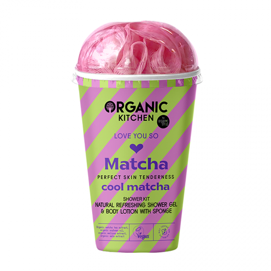 Organic Kitchen Cool Matcha Shower Kit, 100ml- Σετ Αναζωογονητικό Αφρόλουτρο & Λοσιόν σώματος με Σφουγγάρι