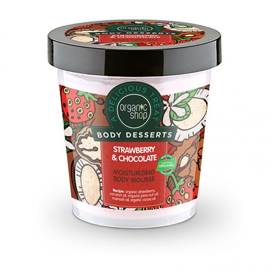 Organic Shop Body Desserts Strawberry & Chocolate Body Mousse 450ml -  Ενυδατική Κρέμα-Mους Σώματος με Φράουλα & Σοκολάτα