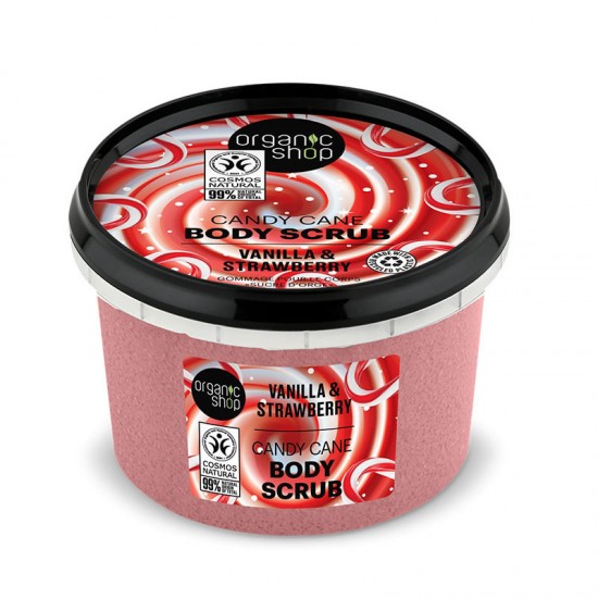 Organic Shop Body Scrub Candy Cane Vanilla & Strawberry 250ml - Απολεπιστικό Σώματο με Βανίλια & Φράουλα