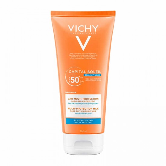 Vichy Capital Soleil Multi-Protection Milk SPF50+ Beach Protect 200ml - Αντηλιακό Γαλάκτωμα Προστασίας Σώματος με Υαλουρονικό Οξύ