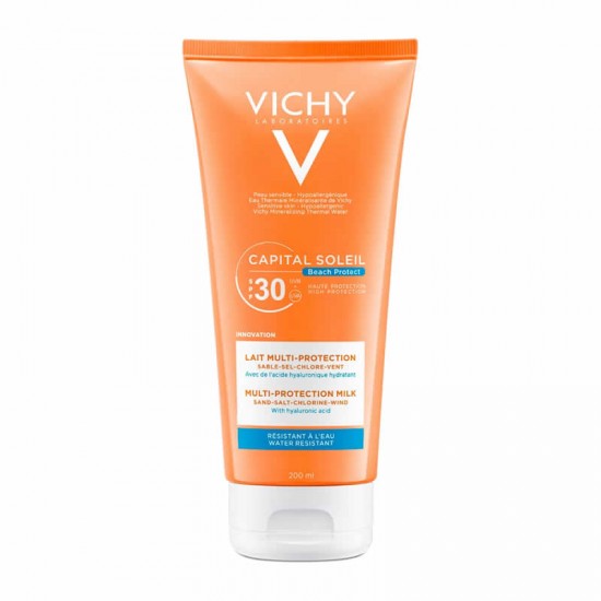 Vichy Capital Soleil Multi-Protection Milk SPF30+ Beach Protect Αντηλιακό Γαλάκτωμα Προστασίας Σώματος με Υαλουρονικό Οξύ 200ml