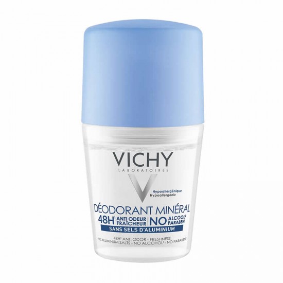 Vichy Déodorant Mineral 48h Roll On 0% Alcohol 50ml - Αποσμητικό Χωρίς Άλατα Αλουμινίου 48ωρη Προστασία  0% Αλκοοόλ