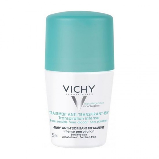 Vichy Deodorant Intensive Anti-perspirant Roll-On, Αποσμητικό roll-on για έντονη εφίδρωση, προσφέρει 48-ωρη προστασία, 50 ml.