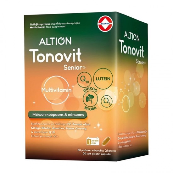 Altion Tonovit Senior Πολυβιταμινούχο Συμπλήρωμα με Ωμέγα-3, Ginkgo Biloba, Λουτεΐνη, Panax Ginseng & Συνένζυμο Q10 για Ηλικίες 50+ 30 Κάψουλες