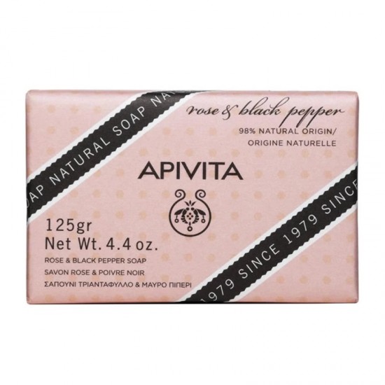 Apivita Natural Soap Rose & Black Pepper Σαπούνι με Τριαντάφυλλο & Μαύρο Πιπέρι 125g