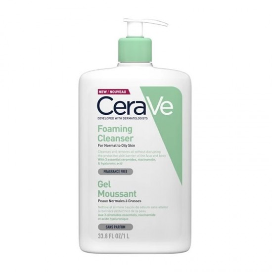 CeraVe Foaming Cleanser Καθαριστικό Τζελ Προσώπου & Σώματος για Κανονικό έως Λιπαρό Δέρμα 1000ml