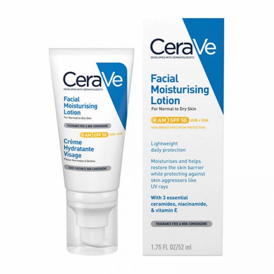 Cerave Facial Moisturizing Lotion SPF50+ Ενυδατική Κρέμα Προσώπου για Κανονικές/Ξηρές Επιδερμίδες με Αντηλιακή Προστασία 52ml